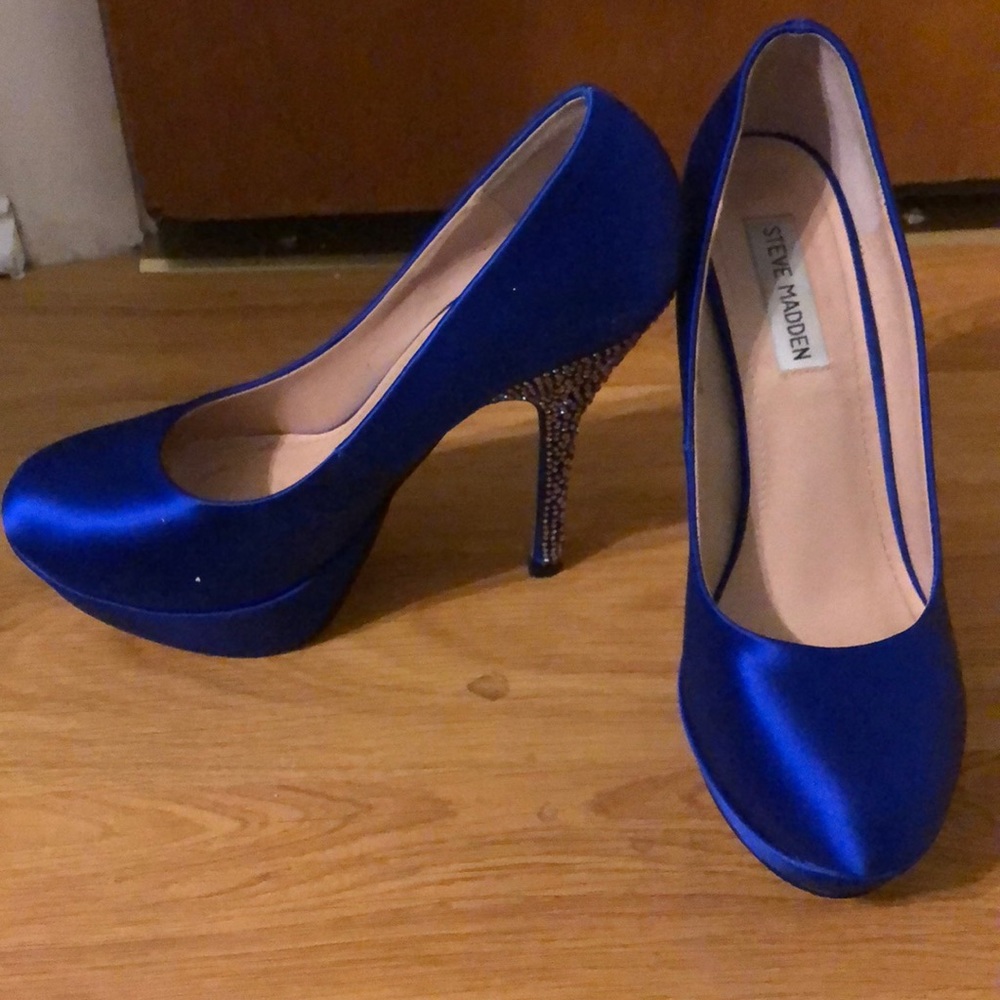 Steve Madden Royal Blue Satin Platform Pumps